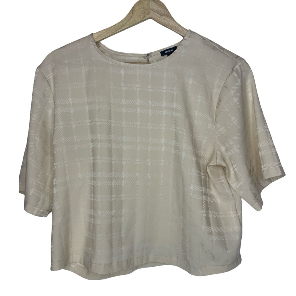 Express womens cream geometric cropped blouse small #123